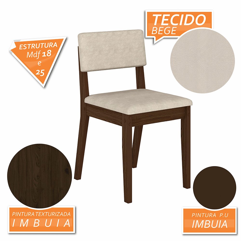 Conjunto de Mesa com 2 Cadeiras Arkansas Imbuia/bege - M. Arapongas Imbuia/bege 03 - 6