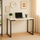 Ver imagem 2 de Mesa Industrial Mdp Branco 90cm Base Metálica Preta - Vallisa Decor