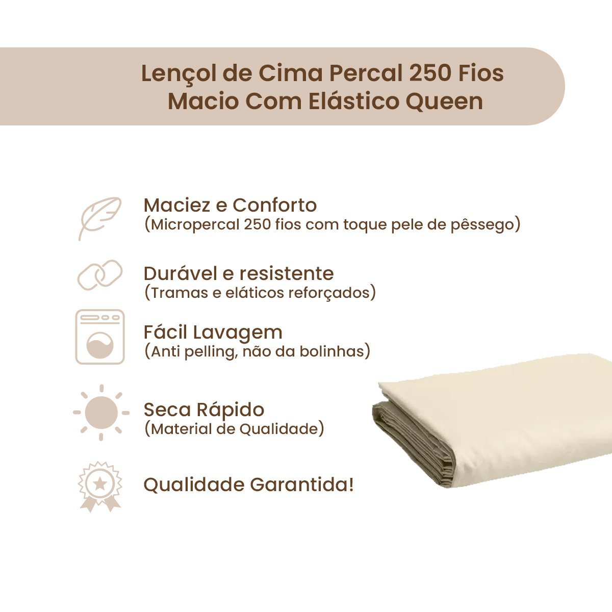 Lençol De Cima Percal 400 Fios Macio Virol Queen COR: Palha - 3