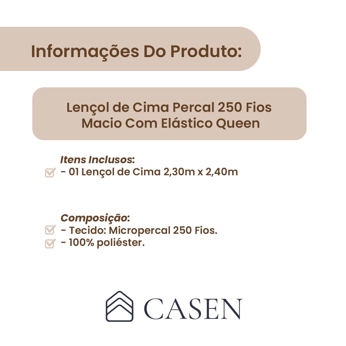 Lençol De Cima Percal 400 Fios Macio Virol Queen COR: Palha - 4