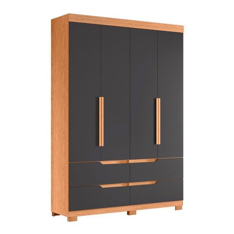 Guarda Roupa Doble 4 Portas 4 Gavetas Quarto Freijo com Titanium - Albatroz