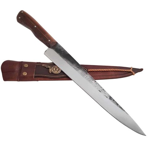 Faca Gaúcha Bruta 10' para Churrasco Aço Carbono 1070 Cabo Guajuvira Brut Forj Artesanal