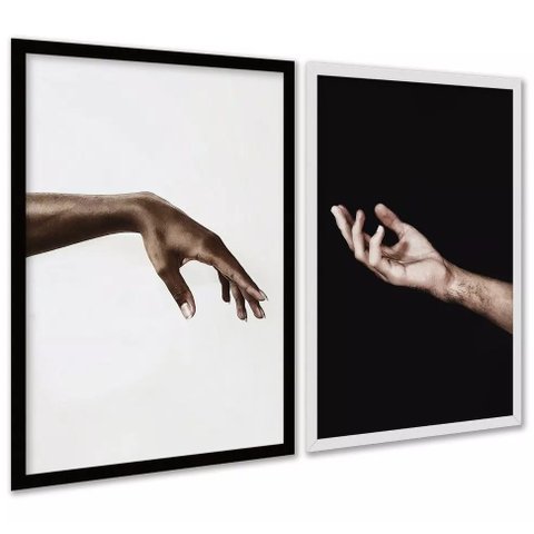 Kit 2 Quadros Diversidade Racial - Mãos 45x34cm:moldura Preta