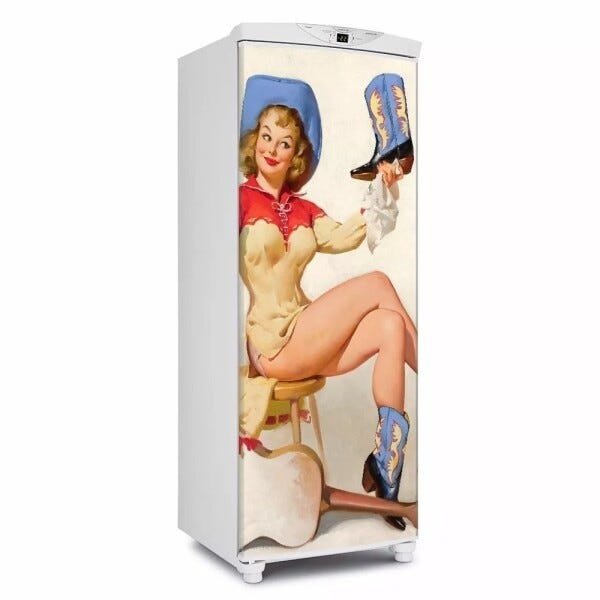 Adesivo decorativo Para Geladeira Porta (1 pç) Pin Up Cowgirl Violão - 1,50x0,60cm - 1