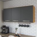 Ver imagem 3 de Armário Aéreo de Cozinha 120 Cm 3 Portas com Divisória Prateleira Multiuso Grafite