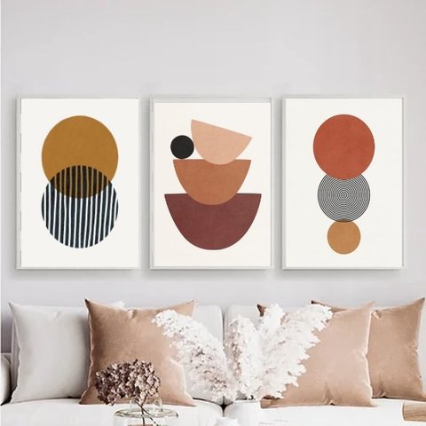 Kit 3 Quadros Sala Minimalistas Marrons 33x24cm - com Vidro:madeira Branca