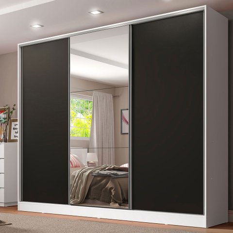 Guarda-roupa Casal 100% Mdf Madesa Royale 3 Portas de Correr com Espelho