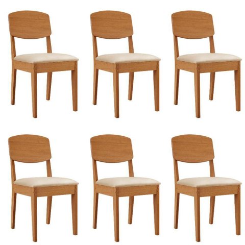 Conjunto com 6 Cadeiras Copper MDF Veludo Creme Moderna