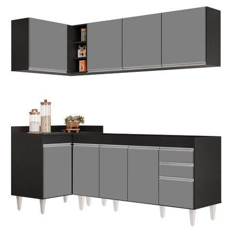 Armário de Cozinha Modulado de Canto Direito 4 Peças Cp40 Balcão sem Tampo Preto/cinza - Lumil Lumil