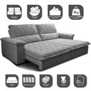 Ver imagem 3 de Sofá Retrátil e Reclinável 3,15m Molas Ensacadas Cama inBox Big Home Bordado 3D Linho Cinza
