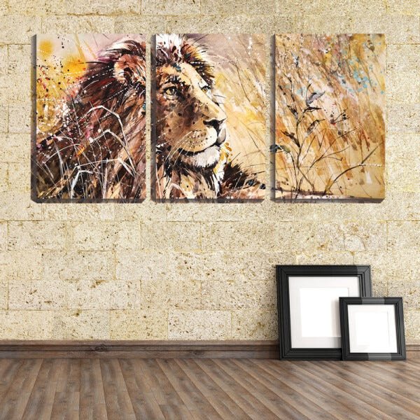 Quadro Decorativo 30x66 leão na relva arte desenho - 2