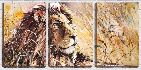 Quadro Decorativo 30x66 leão na relva arte desenho - 1