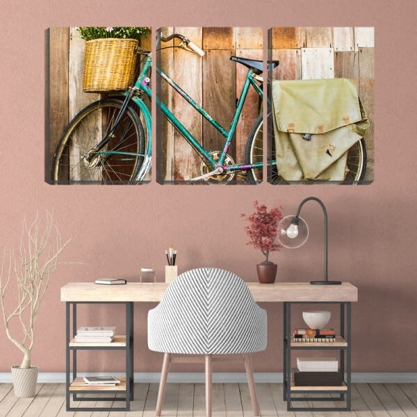 Quadro Decorativo 30x66 bicicleta velha na parede - 2