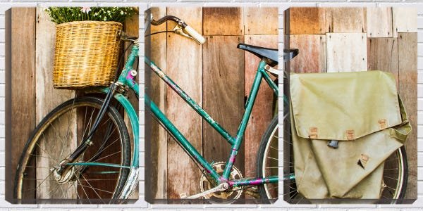 Quadro Decorativo 30x66 bicicleta velha na parede - 1