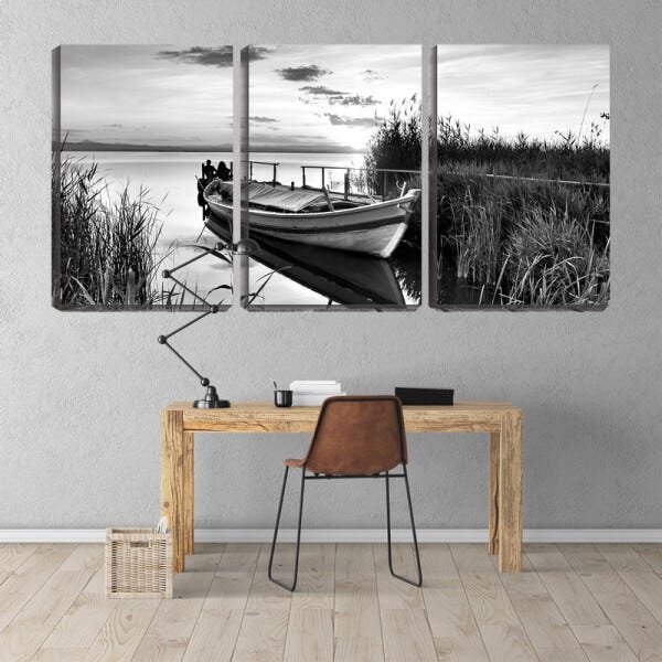 Quadro Decorativo 30x66 canoa branca na lagoa pb - 2
