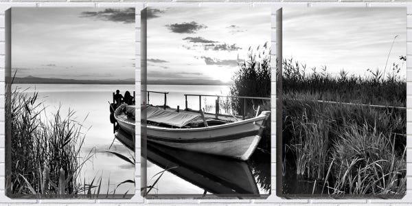 Quadro Decorativo 30x66 canoa branca na lagoa pb - 1