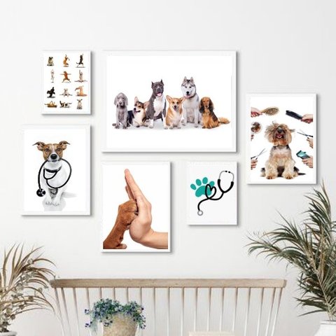 Kit Composição 6 Quadros Pet Shop e Clinica Veterinária - com Vidro:madeira Preta