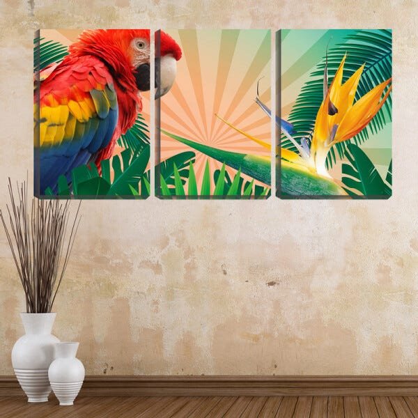 Quadro Decorativo 30x66 arara entre folhas verdes arte - 2