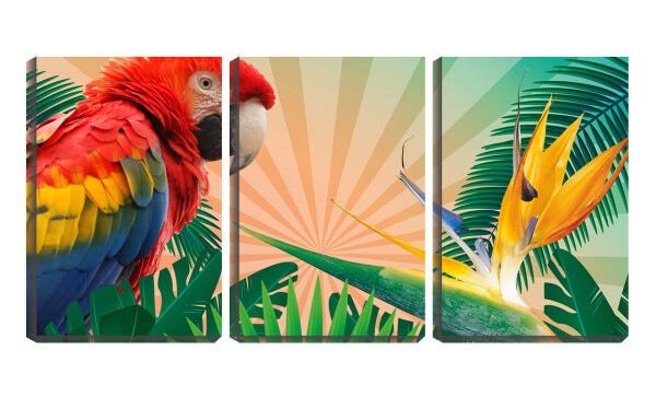 Quadro Decorativo 30x66 arara entre folhas verdes arte - 1