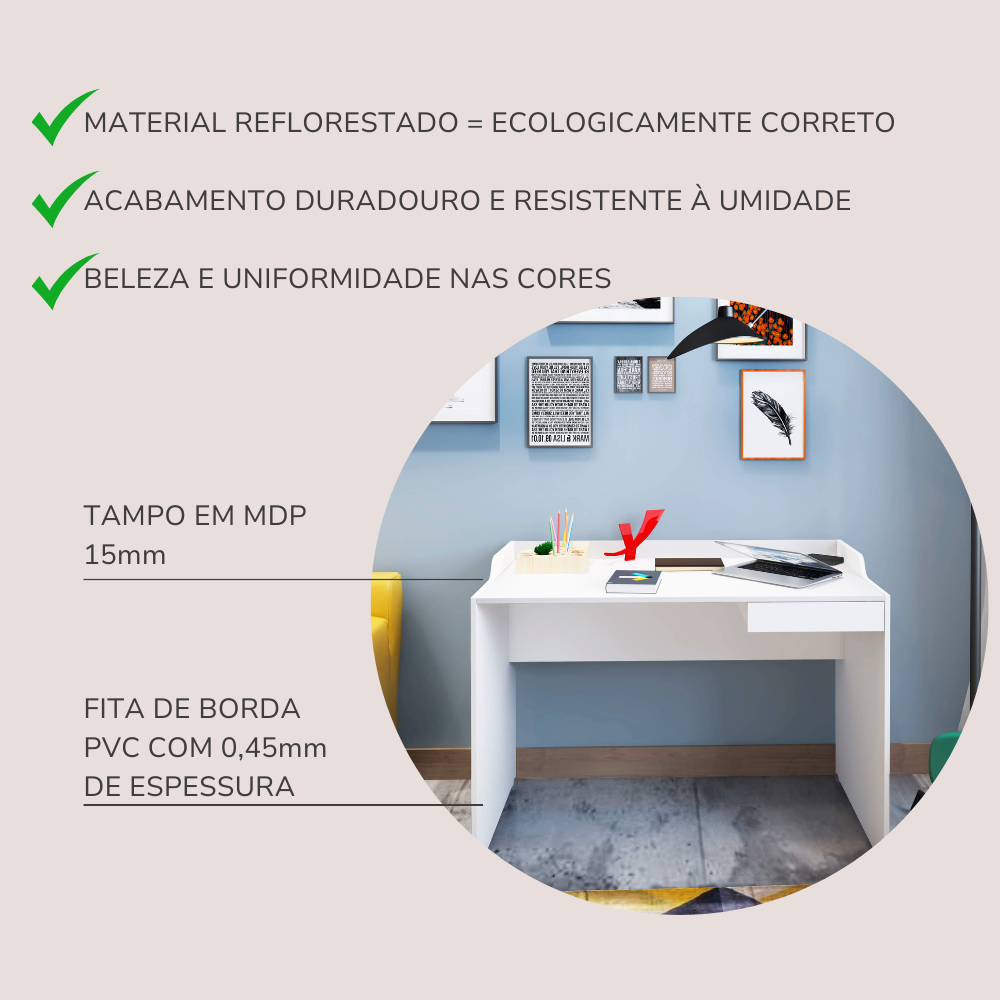 Escrivaninha Versátil e Minimalista Slim com 1 Gaveta  - 12