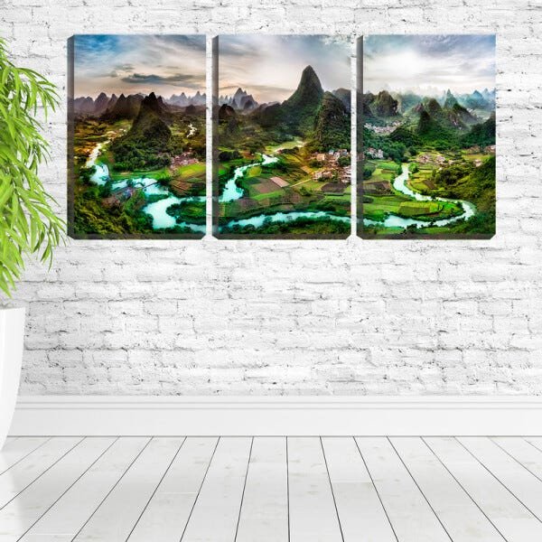 Quadro Decorativo 30x66 vilarejo entre montanhas íngremes - 2
