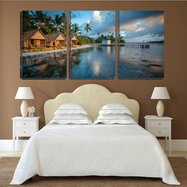 Quadro Decorativo 30x66 casinhas de palha na praia - 2