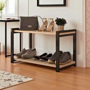 Sapateira Multiuso Industrial Atenas de Metal 2 Prateleiras Mdf:preto-off White