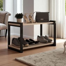 Sapateira Multiuso Industrial Atenas de Metal 2 Prateleiras Mdf:preto-off White - 5