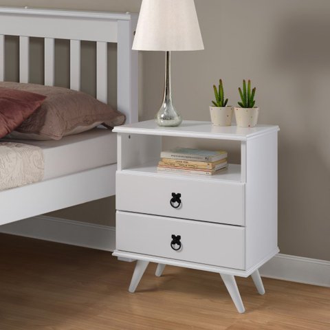Mesa de Cabeceira com 2 Gavetas Branco