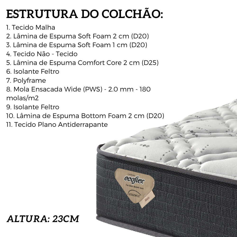 Bicama Box Baú Solteiro 88x188x42 Courino Linho Cinza com Colchão Adapto Molas Ensacadas Ecoflex - 5