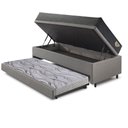 Ver imagem 4 de Bicama Box Baú Solteiro 88x188x42 Courino Linho Cinza com Colchão Adapto Molas Ensacadas Ecoflex