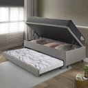 Ver imagem 3 de Bicama Box Baú Solteiro 88x188x42 Courino Linho Cinza com Colchão Adapto Molas Ensacadas Ecoflex