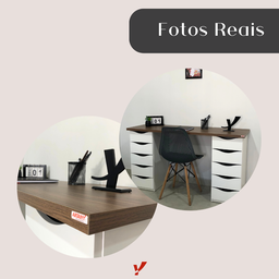 Escrivaninha Mesa Escritório Minimalista com Due 10 Gavetas 136cm Nogal E Branco - 7