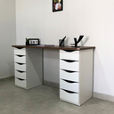 Ver imagem 3 de Escrivaninha Mesa Escritório Minimalista com Due 10 Gavetas 136cm Nogal e Branco Artany