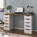 Ver imagem 1 de Escrivaninha Mesa Escritório Minimalista com Due 10 Gavetas 136cm Nogal e Branco Artany