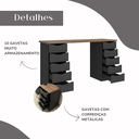 Ver imagem 5 de Escrivaninha Mesa Escritório Minimalista com Due 10 Gavetas 136cm Nogal e Preto Artany