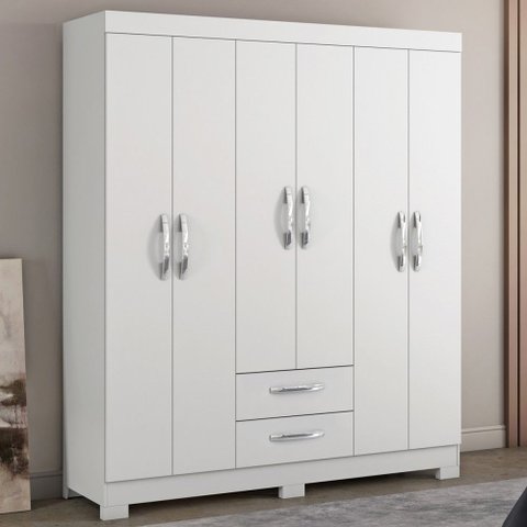 Guarda-roupa Casal Estelar 6 Portas 2 Gavetas Branco New/rosa - Pnr Móveis