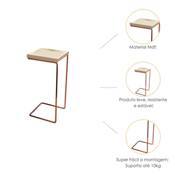 Mesa de Apoio Lateral para Sofá Anny Base em Metal Cobre Tampo Off White - 2