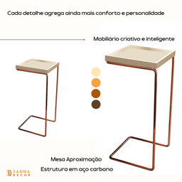 Mesa de Apoio Lateral para Sofá Anny Base em Metal Cobre Tampo Off White - 5