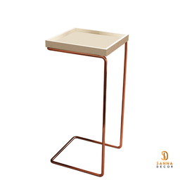 Mesa de Apoio Lateral para Sofá Anny Base em Metal Cobre Tampo Off White - 4
