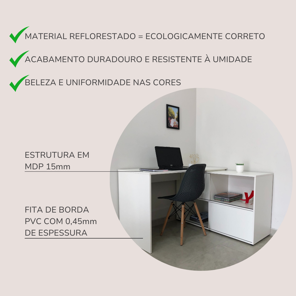 Escrivaninha Ergonômica em L com 2 portas de correr Mingle - 7