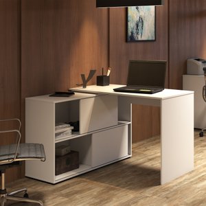 Escrivaninha Ergonômica em L com 2 portas de correr Mingle