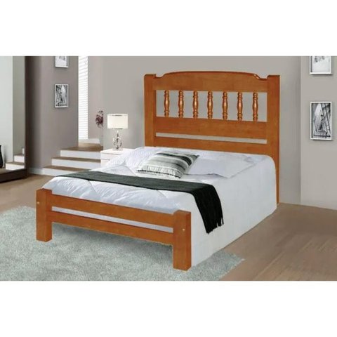 Cama Queen Size Roma de Madeira Maciça Angelim Pedra/Tauari - Cor Mel