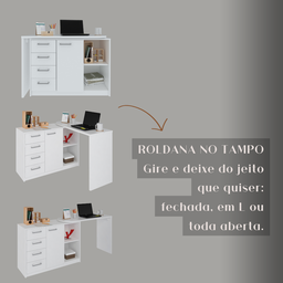 Escrivaninha Minimalista em L com 1 armário e 4 gavetas com ótimo espaço de armazenamento Logan - 11