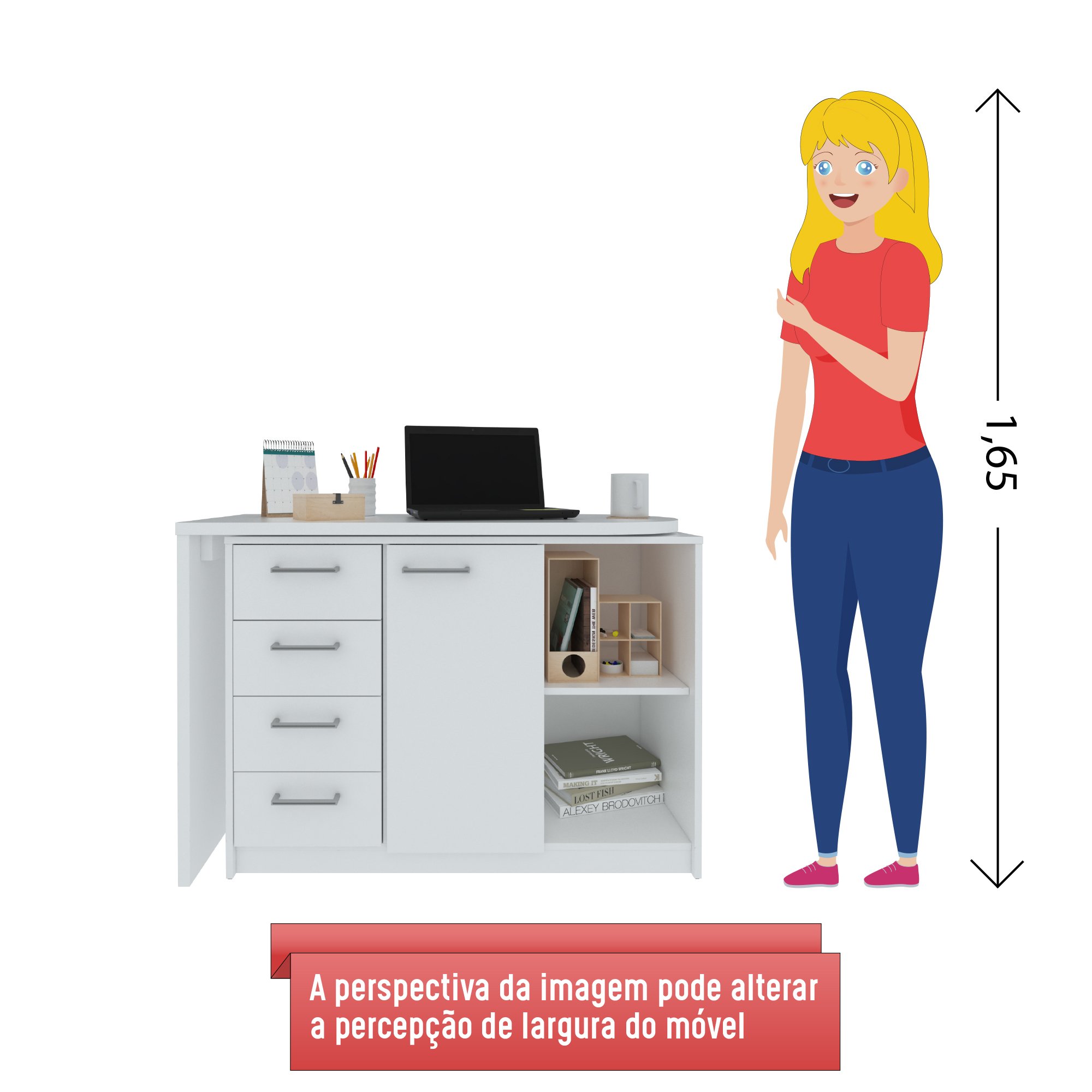 Escrivaninha Minimalista em L com 1 armário e 4 gavetas com ótimo espaço de armazenamento Logan - 12