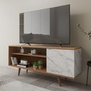 Ver imagem 1 de Rack para Tv até 42 Polegadas 1 Porta 2 Nichos R1486 Tecnomobili Amêndoa/mármore Branco
