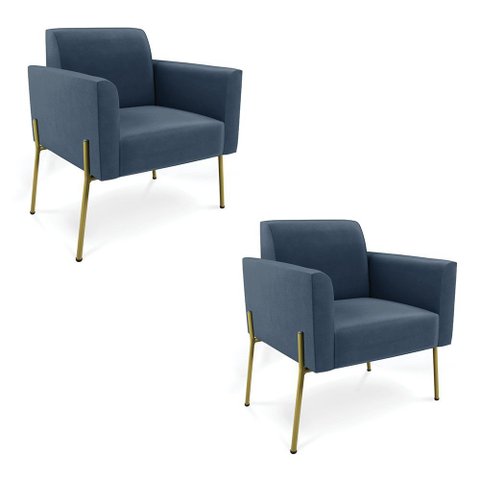 Poltrona Pé de Ferro Dourado Decorativa Kit 2 Marisa Suede D03 - D’Rossi