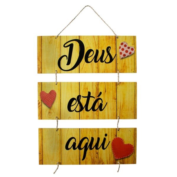 Placa Decorativa Frase Deus Está Aqui Com Corda 70x40 Cm - 1