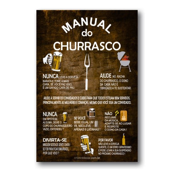 Placa Decorativa Manual do Churrasco Mdf 40x60 cm - 1