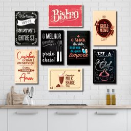 Kit 8 Placas Decorativas Cozinha Frases Retrô Restaurante - 1
